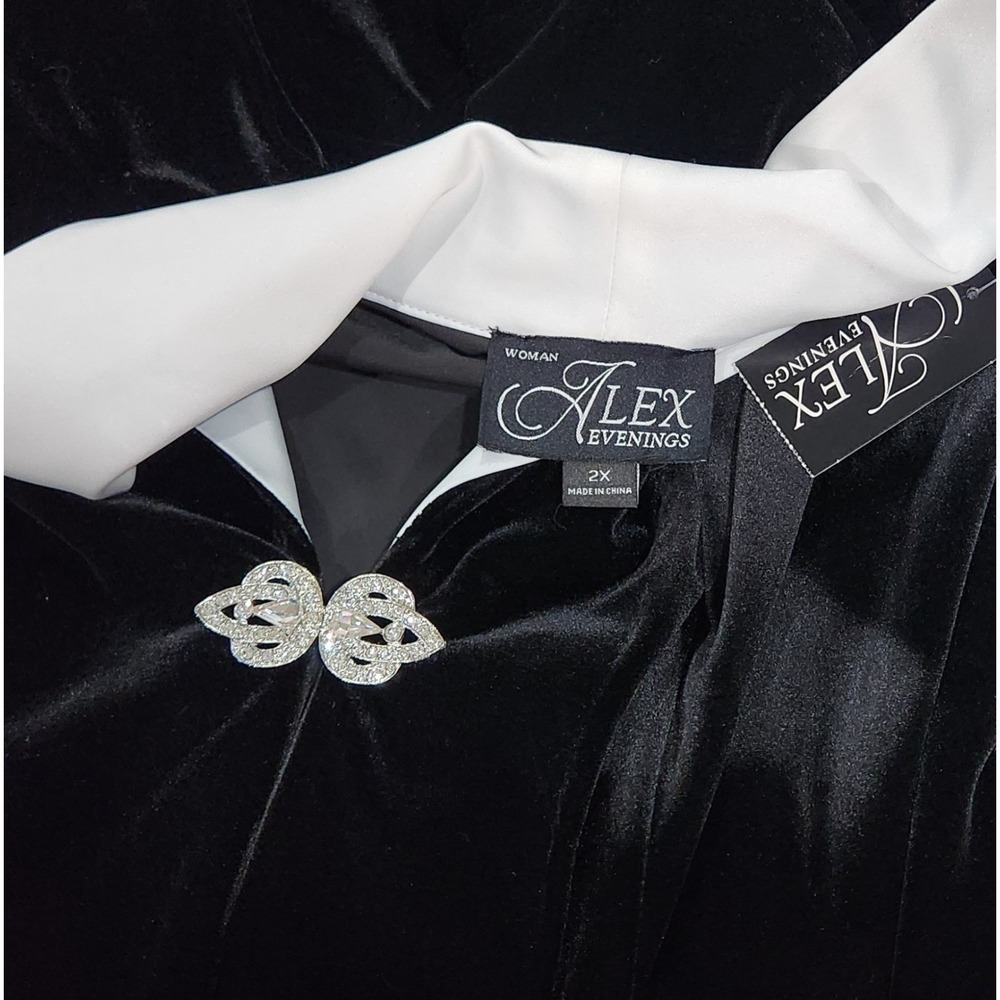2X  Black Velvet TWIN SET  Blazer White Satin Lapel Cuff Clasp Formal Mother NEW - Picture 10 of 10